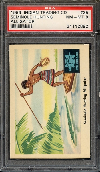 1959 INDIAN TRADING CARD 35 SEMINOLE HUNTING ALLIGATOR PSA NM-MT 8