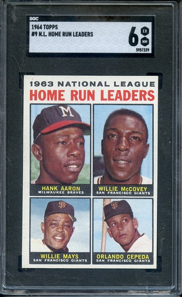 1964 TOPPS 9 NL HOME RUN LEADERS AARON MCCOVEY MAYS CEPADA SGC EX-MT 6