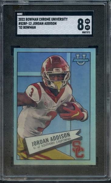 2022 BOWMAN CHROME UNIVERSITY 52 BOWMAN 12 JORDAN ADDISON SGC NM-MT 8