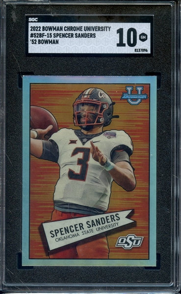 2022 BOWMAN CHROME UNIVERSITY 52 BOWMAN 15 SPENCER SANDERS SGC GEM 10