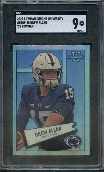 2022 BOWMAN CHROME UNIVERSITY 52 BOWMAN 25 DREW ALLAR SGC MINT 9