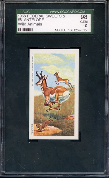 1968 FEDERAL SWEETS & WILD ANIMALS 8 ANTELOPE SGC GEM 98 / 10