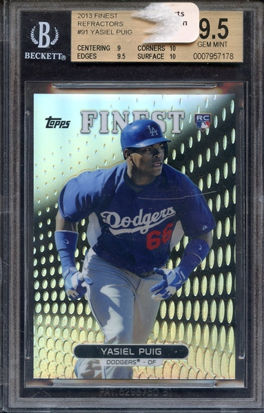 2013 FINEST REFRACTORS 91 YASIEL PUIG BGS GEM MINT 9.5