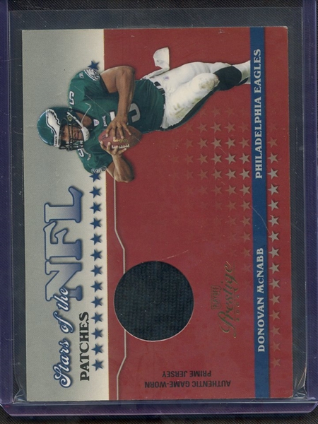 2004 DONRUSS PLAYOFF STARS OF THE NFL PATCHES DONOVAN MCNABB GAME USED JERSEY 19/25