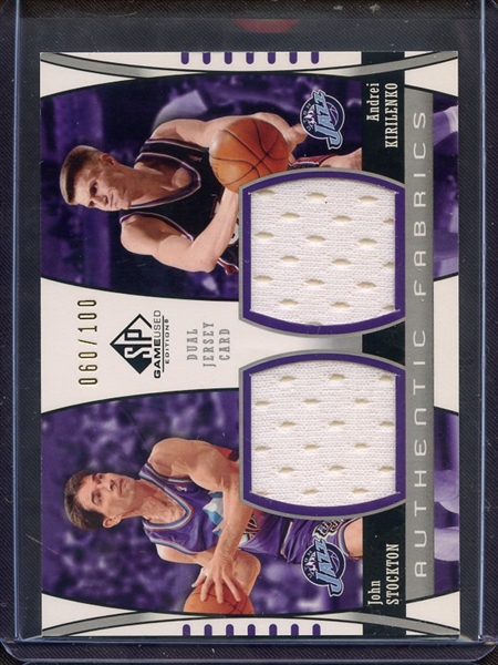 2004 SP GAME USED EDITION AUTHENTIC FABRICS JOHN STOCKTON ANDREI KIRLENKO GAME USED JERSEY 060/100