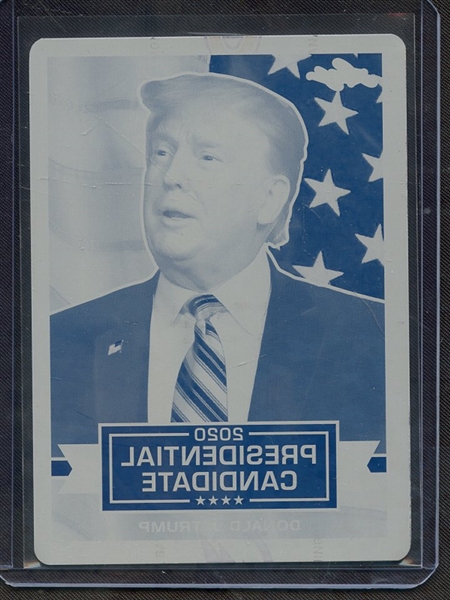 2019 LEAF 2020 PRESIDENTIAL CANDIDATES CYAN PRINTING PLATE DONALD J TRUMP 1/1