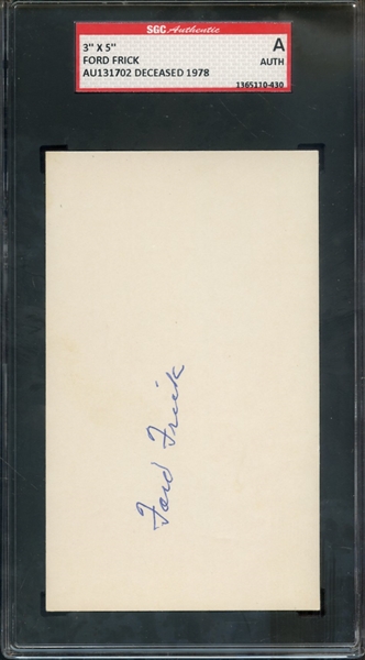 FORD FRICK SIGNED 3 X 5 INDEX CARD SGC AUTHENTIC