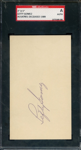 LEFTY GOMEZ SIGNED 3 X 5 INDEX CARD SGC AUTHENTIC