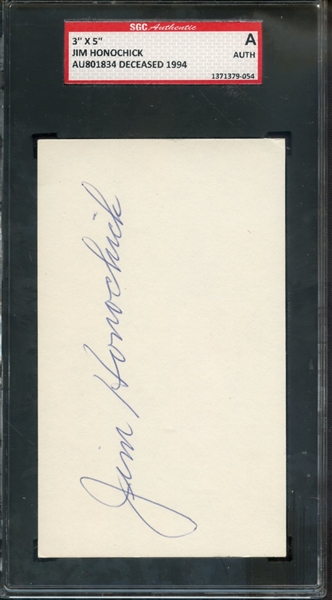 JIM HONOCHICK SIGNED 3 X 5 INDEX CARD SGC AUTHENTIC