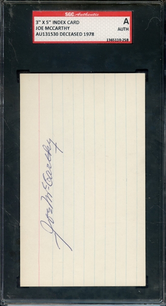 JOE MCCARTHY SIGNED 3 X 5 INDEX CARD SGC AUTHENTIC