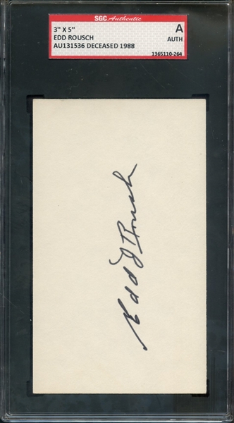 EDD ROUSCH SIGNED 3 X 5 INDEX CARD SGC AUTHENTIC