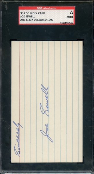 JOE SEWELL SIGNED 3 X 5 INDEX CARD SGC AUTHENTIC