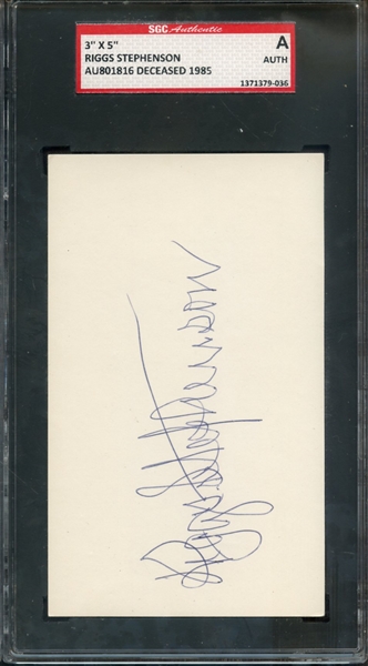 RIGGS TEPHENSON SIGNED 3 X 5 INDEX CARD SGC AUTHENTIC