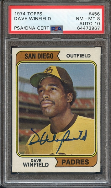 1974 TOPPS 456 SIGNED DAVE WINFIELD PSA NM-MT 8 PSA/DNA AUTO 10