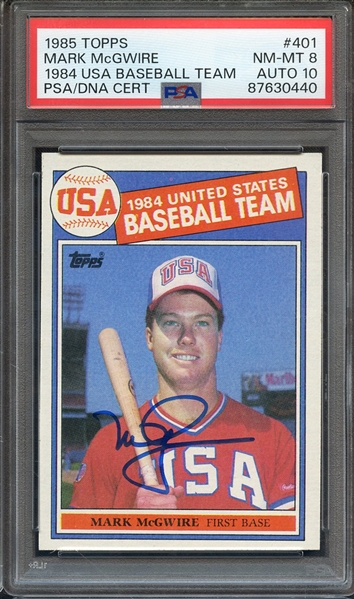 1985 TOPPS 401 SIGNED MARK MCGWIRE PSA NM-MT 8 PSA/DNA AUTO 10