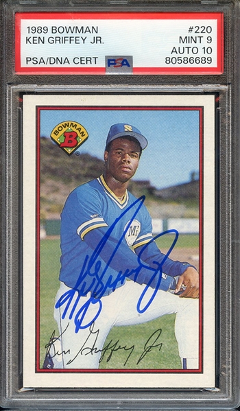 1989 BOWMAN 220 SIGNED KEN GRIFFEY JR PSA MINT 9 PSA/DNA AUTO 10