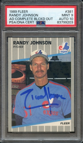 1989 FLEER 381 SIGNED RANDY JOHNSON PSA MINT 9 PSA/DNA AUTO 10