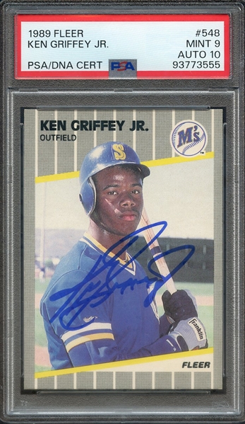 1989 FLEER 548 SIGNED KEN GRIFFEY JR PSA MINT 9 PSA/DNA AUTO 10