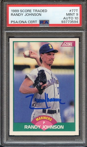 1989 SCORE TRADED 77T SIGNED RANDY JOHNSON PSA MINT 9 PSA/DNA AUTO 10