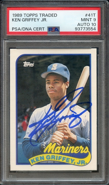 1989 TOPPS TRADED 41T SIGNED KEN GRIFFEY JR PSA MINT 9 PSA/DNA AUTO 10