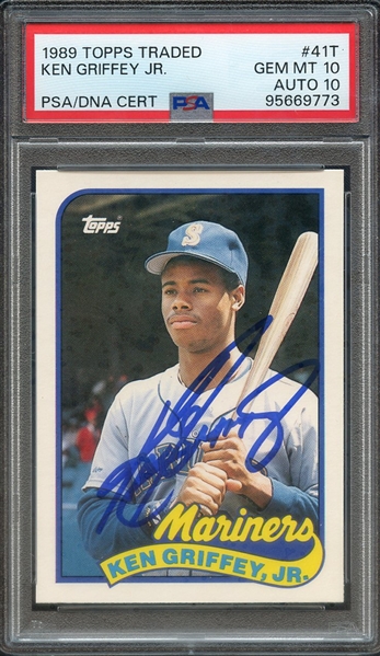 1989 TOPPS TRADED 41T SIGNED KEN GRIFFEY JR PSA GEM MT 10 PSA/DNA AUTO 10