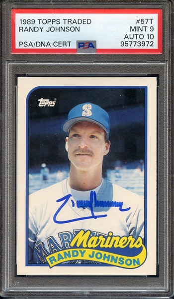 1989 TOPPS TRADED 57T SIGNED RANDY JOHNSON PSA MINT 9 PSA/DNA AUTO 10