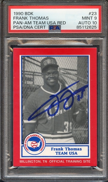 1990 BDK PAN AM TEAM USA RED 23 SIGNED FRANK THOMAS PSA MINT 9 PSA/DNA AUTO 10