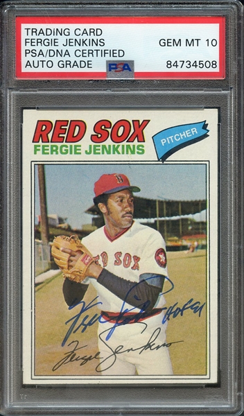 1977 TOPPS 430 SIGNED FERGIE JENKINS HOF 91 PSA/DNA AUTO 10