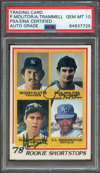 1978 TOPPS 707 DUAL SIGNED PAUL MOLITOR ALAN TRAMMELL PSA/DNA AUTO 10