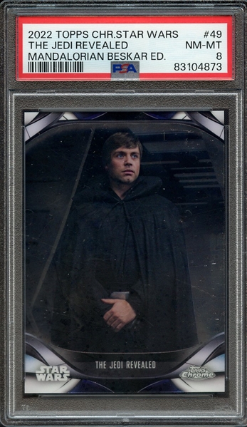 2022 TOPPS CHROME STAR WARS THE MANDALORIAN BESKAR EDITION 49 THE JEDI REVEALED MANDALORIAN BESKAR ED. PSA NM-MT 8