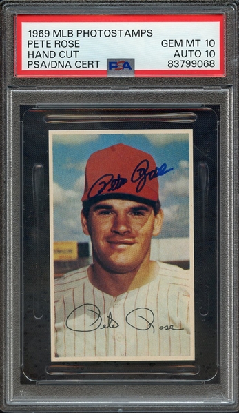 1969 MLB PHOTOSTAMPS SIGNED PETE ROSE PSA GEM MT 10 PSA/DNA AUTO 10