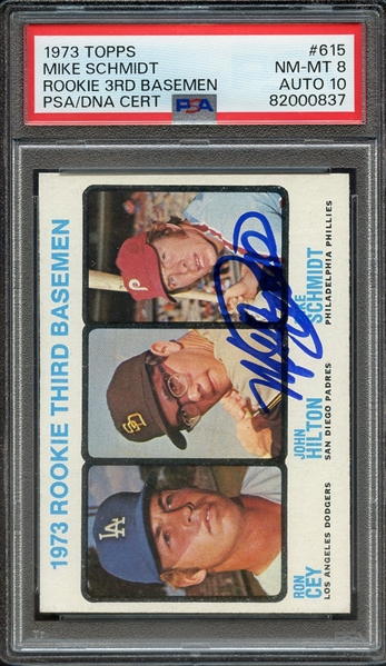 1973 TOPPS 615 SIGNED MIKE SCHMIDT PSA NM-MT 8 PSA/DNA AUTO 10