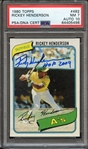 1980 TOPPS 482 SIGNED RICKEY HENDERSON "HOF 2009" PSA NM 7 PSA/DNA AUTO 10