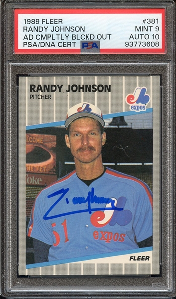 1989 FLEER 381 SIGNED RANDY JOHNSON PSA MINT 9 PSA/DNA AUTO 10