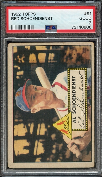 1952 TOPPS 91 RED SCHOENDIENST PSA GOOD 2