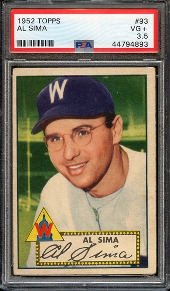 1952 TOPPS 93 AL SIMA PSA VG+ 3.5