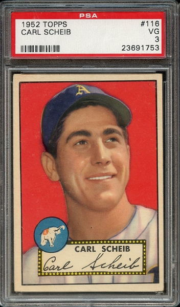 1952 TOPPS 116 CARL SCHEIB PSA VG 3