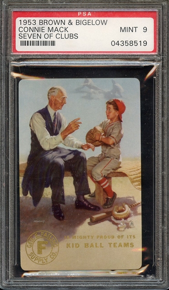 1953 BROWN & BIGELOW MACK SEVEN OF CLUBS CONNIE MACK PSA MINT 9