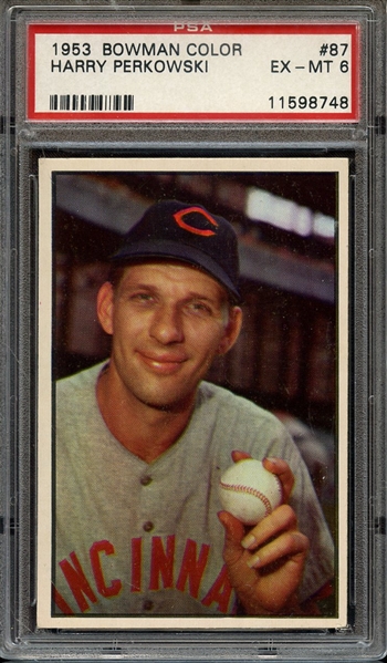 1953 BOWMAN COLOR 87 HARRY PERKOWSKI PSA EX-MT 6