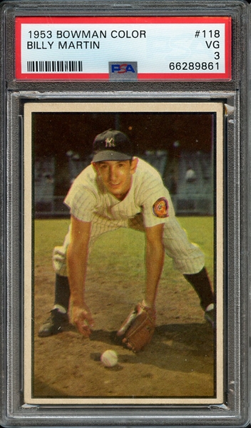 1953 BOWMAN COLOR 118 BILLY MARTIN PSA VG 3