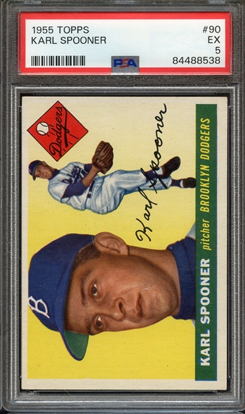 1955 TOPPS 90 KARL SPOONER PSA EX 5