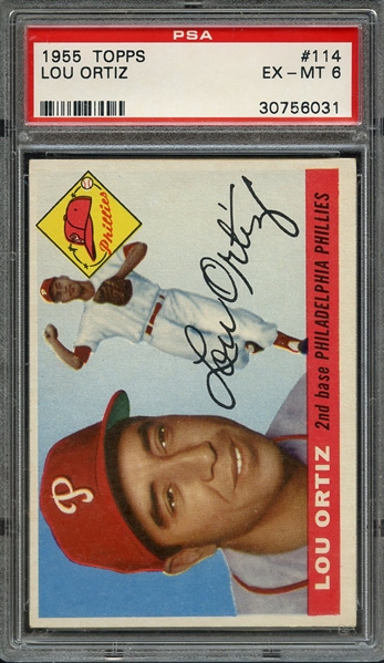 1955 TOPPS 114 LOU ORTIZ PSA EX-MT 6