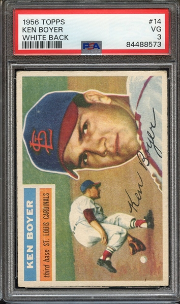 1956 TOPPS 14 WHITE BACK KEN BOYER PSA VG 3