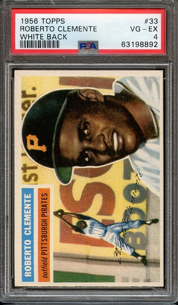 1956 TOPPS 33 WHITE BACK ROBERTO CLEMENTE PSA VG-EX 4