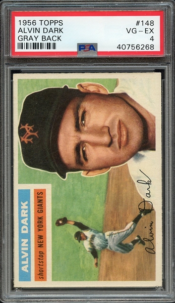 1956 TOPPS 148 GRAY BACK ALVIN DARK PSA VG-EX 4