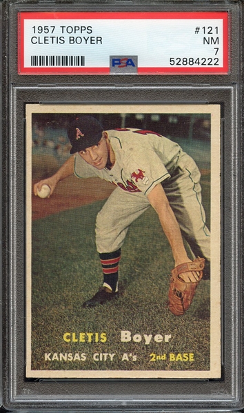 1957 TOPPS 121 CLETIS BOYER PSA NM 7