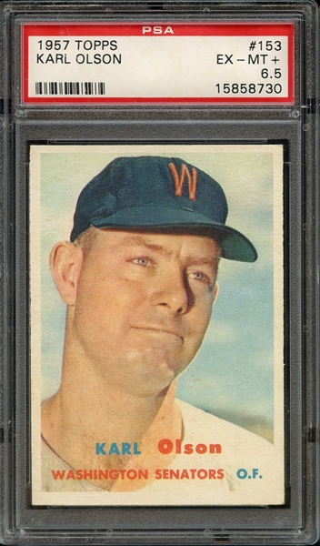 1957 TOPPS 153 KARL OLSON PSA EX-MT+ 6.5