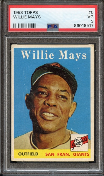 1958 TOPPS 5 WILLIE MAYS PSA VG 3