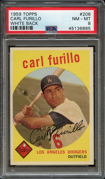 1959 TOPPS 206 WHITE BACK CARL FURILLO PSA NM-MT 8