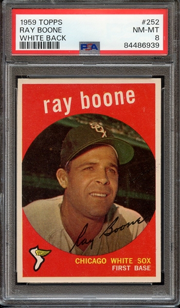 1959 TOPPS 252 WHITE BACK RAY BOONE PSA NM-MT 8